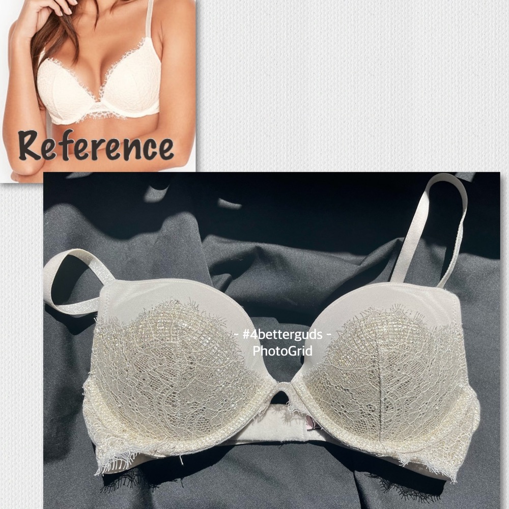 Victoria’s Secret Dream Angels Push-up Neutral & Shimmery Lace Padded Bra 32C